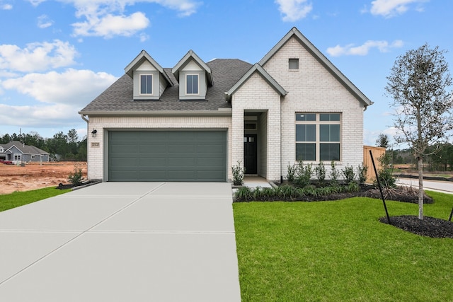 view of front facade with a garage and a front yard