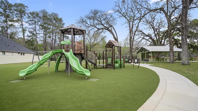 view of play area with a yard