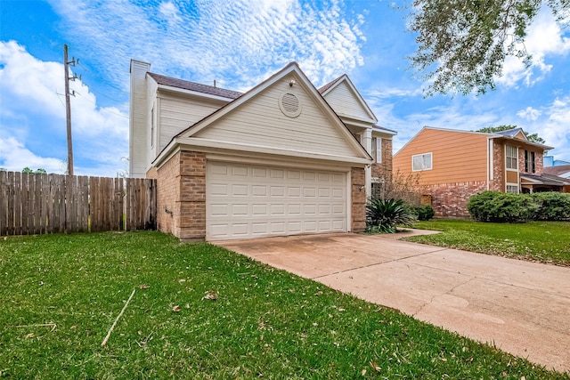 view of side of home featuring a garage and a yard