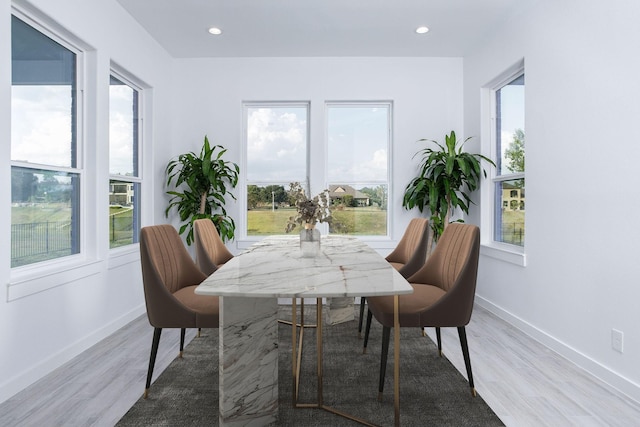 dining room with light hardwood / wood-style floors and a wealth of natural light