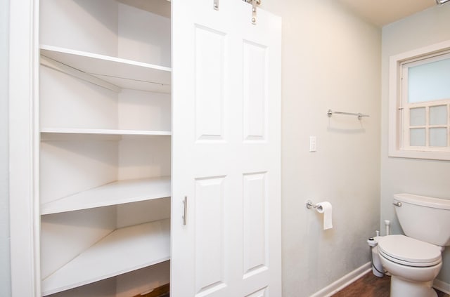 bathroom featuring hardwood / wood-style floors and toilet