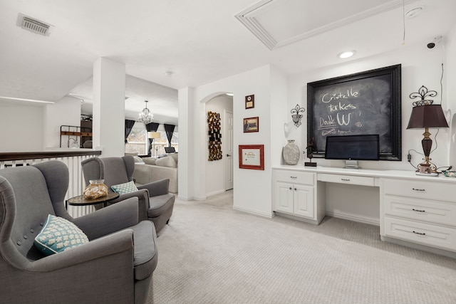 living room with light colored carpet