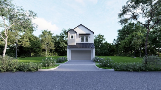 view of front of home with a garage and a front yard