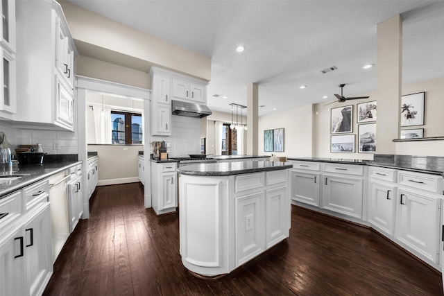 kitchen featuring white cabinets, dark hardwood / wood-style floors, and a wealth of natural light