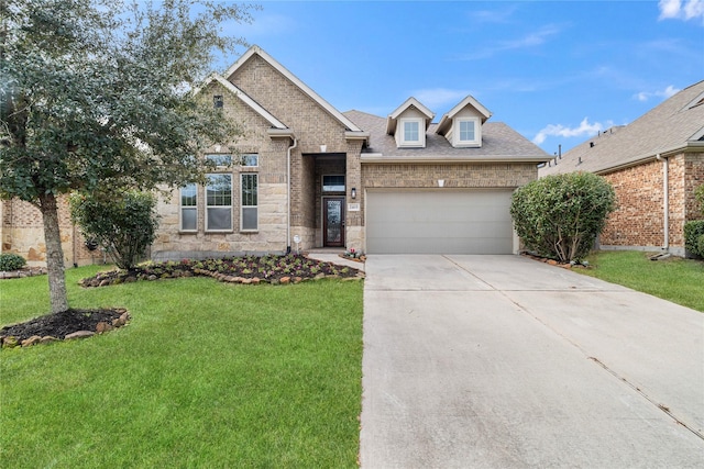 view of front facade with a garage and a front lawn