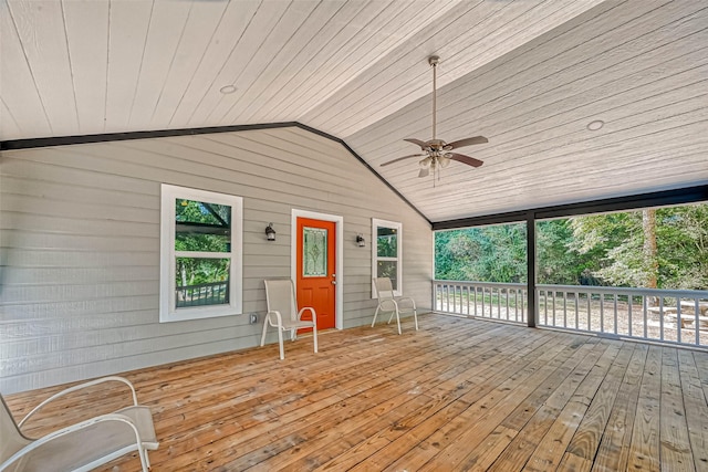 wooden deck with ceiling fan