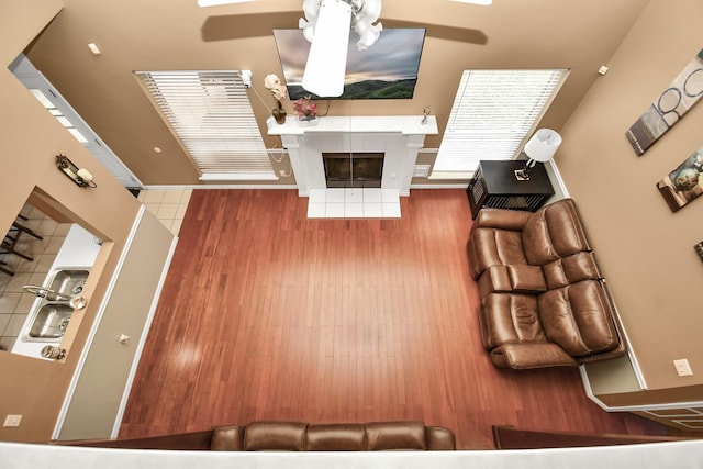 living room with hardwood / wood-style floors