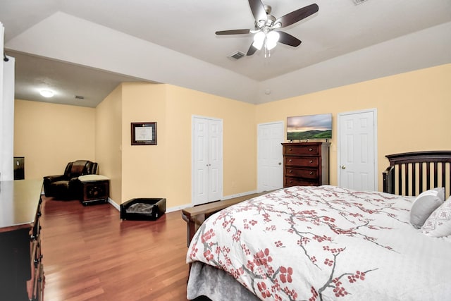 bedroom featuring ceiling fan and hardwood / wood-style floors