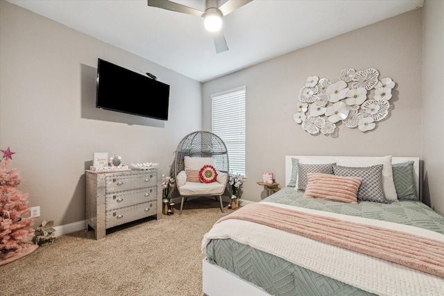 bedroom featuring carpet flooring and ceiling fan