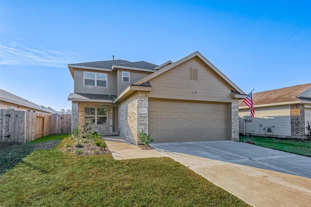 view of front facade featuring a front yard and a garage