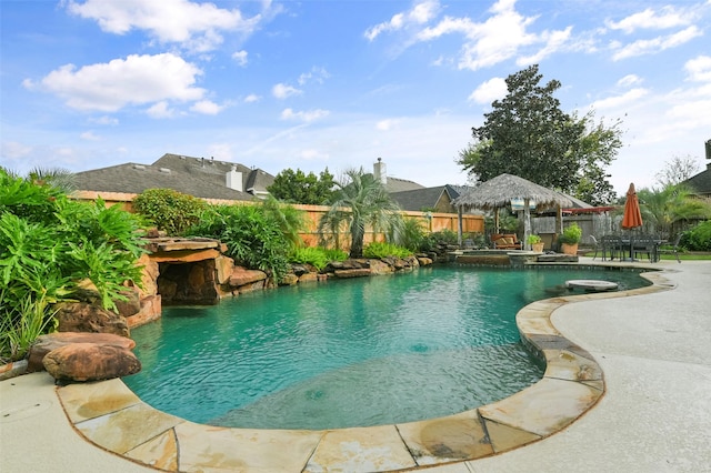 view of swimming pool with a gazebo and a patio