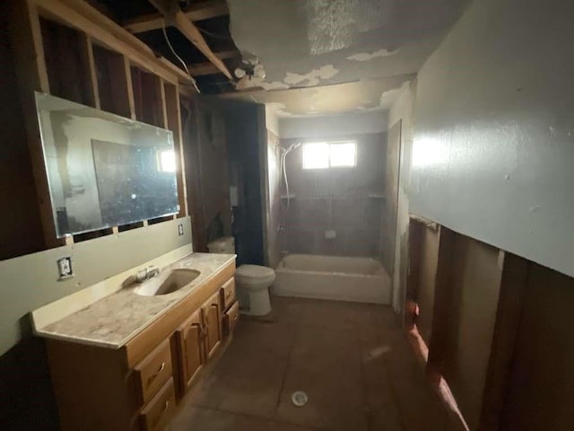 full bathroom with toilet, vanity, tile patterned floors, and tiled shower / bath