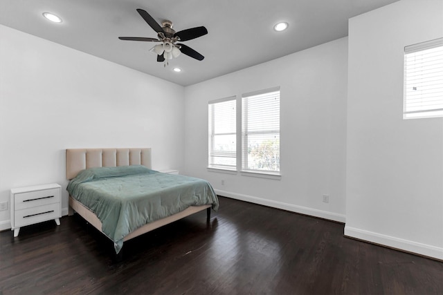 3111 Leeland St, Houston, TX 77003 - bedroom with baseboards, wood finished floors, recessed lighting, and ceiling fan