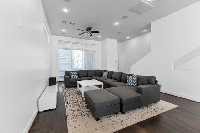 3111 Leeland St, Houston, TX 77003 - living room with a ceiling fan, baseboards, recessed lighting, and wood finished floors