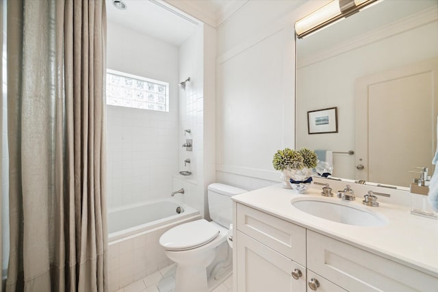 full bathroom featuring vanity, toilet, and shower / tub combo