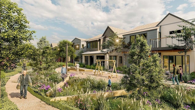 view of property's community featuring a patio