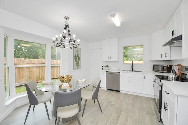 dining room featuring light hardwood / wood-style floors, a notable chandelier, and sink