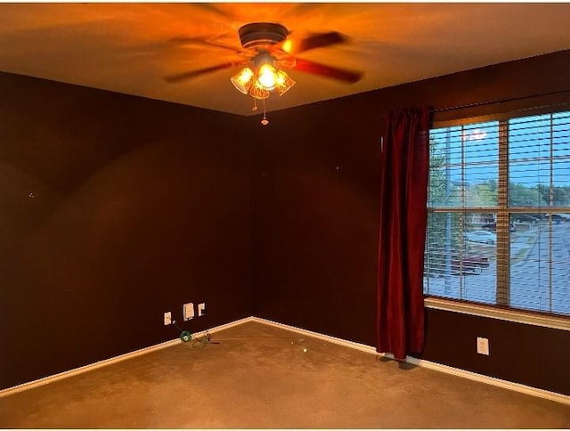 carpeted spare room with ceiling fan and a healthy amount of sunlight