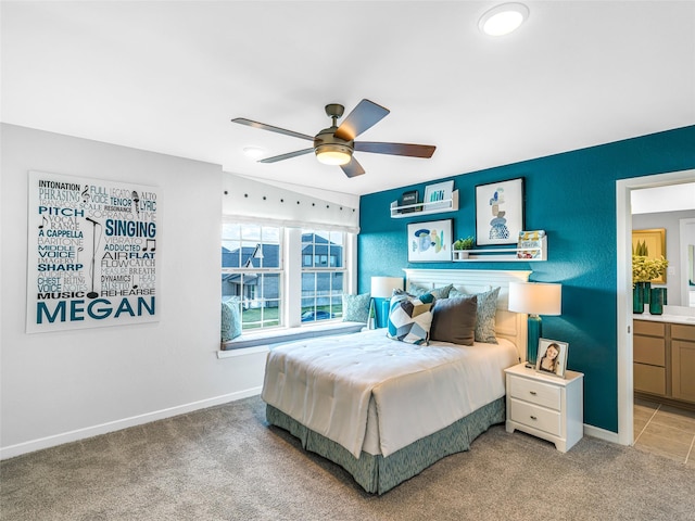 bedroom with carpet flooring and ceiling fan