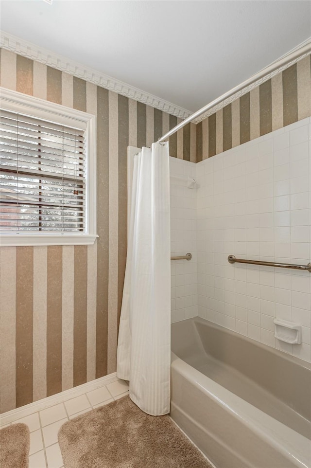 bathroom featuring tile patterned floors and shower / bathtub combination with curtain