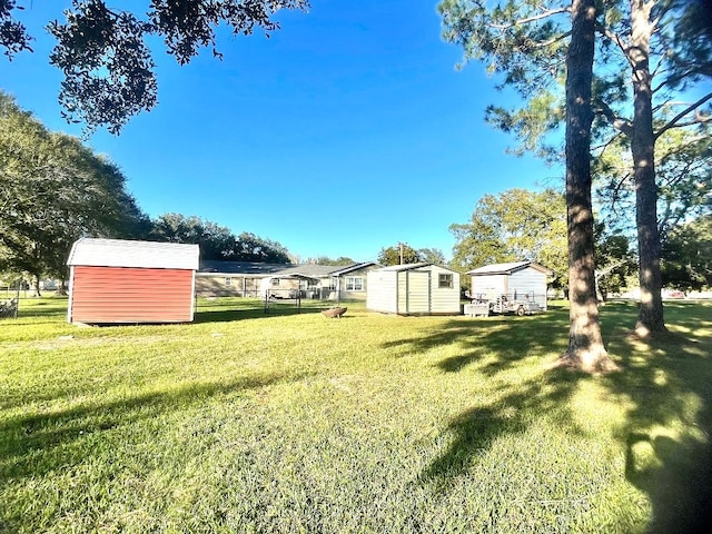 view of yard with a storage shed