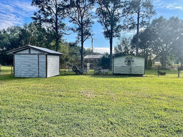 view of yard with a shed