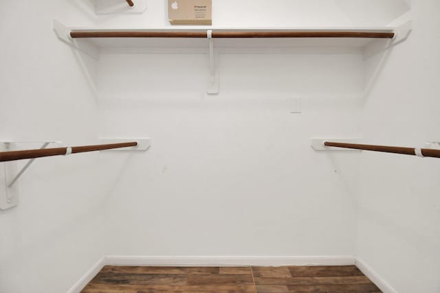 spacious closet with dark wood-type flooring