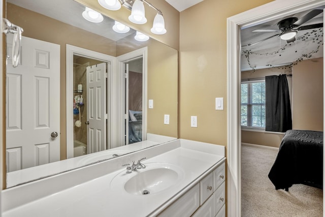 bathroom with vanity and ceiling fan