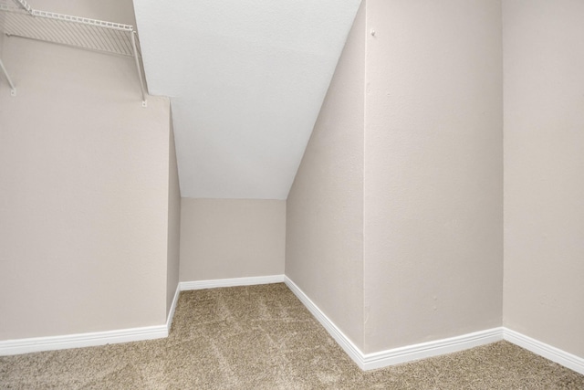 walk in closet featuring carpet floors and vaulted ceiling