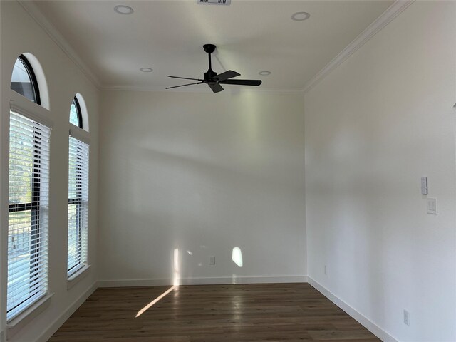 24555 Kerry St, Hempstead, TX 77445 - spare room featuring plenty of natural light, a ceiling fan, ornamental molding, wood finished floors, and recessed lighting