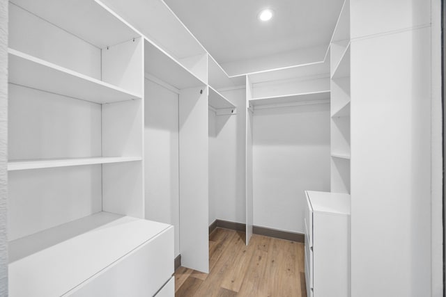 walk in closet featuring light hardwood / wood-style flooring