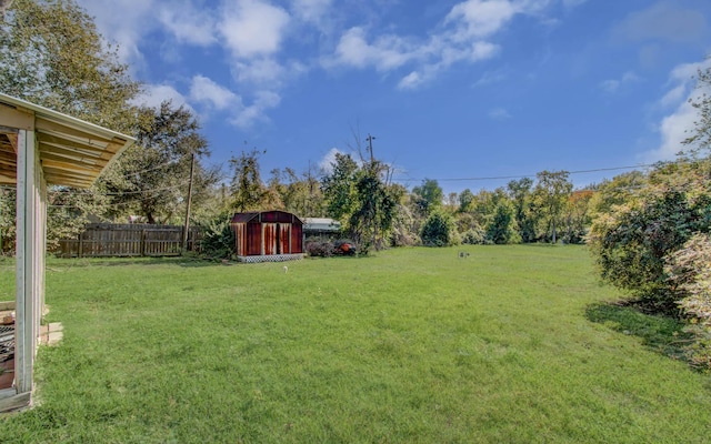 view of yard with a storage shed