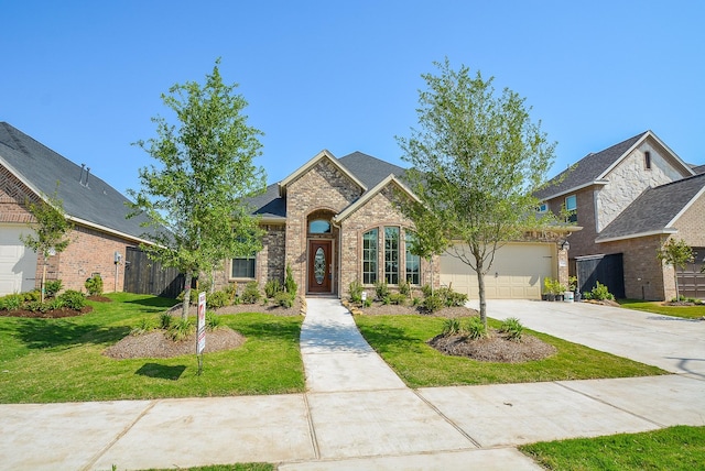 view of front facade with a garage and a front lawn