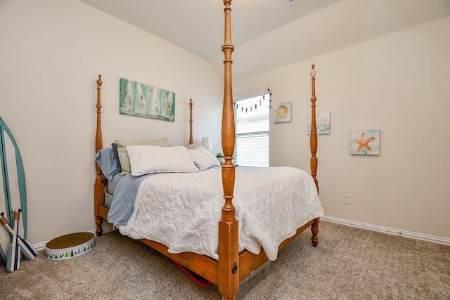 carpeted bedroom featuring vaulted ceiling