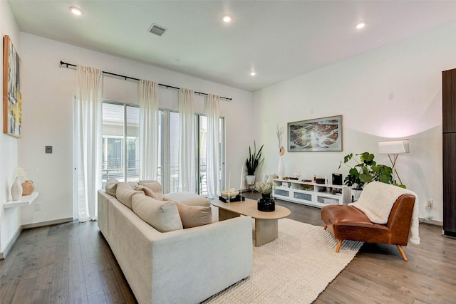 living room with hardwood / wood-style flooring