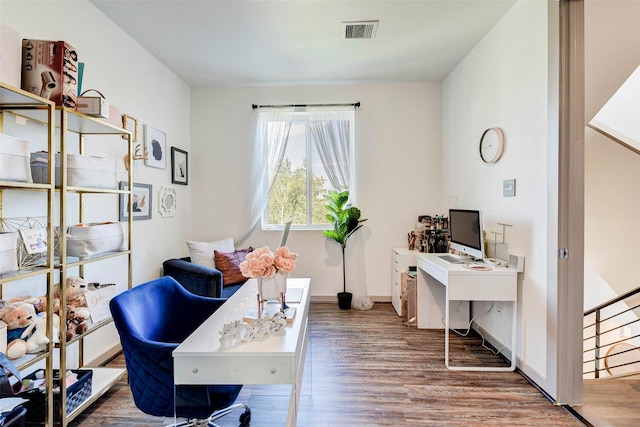 office area with dark wood-type flooring