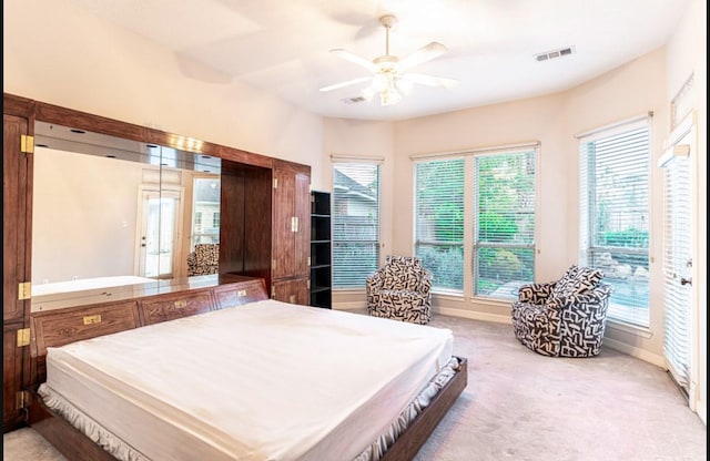 bedroom with multiple windows and ceiling fan