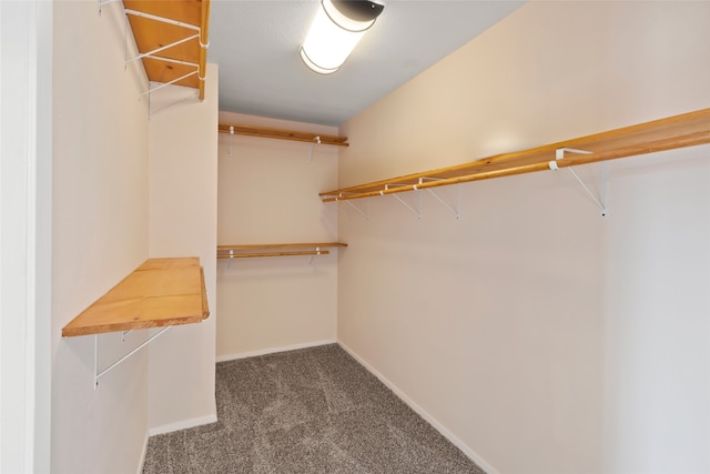 spacious closet featuring dark carpet