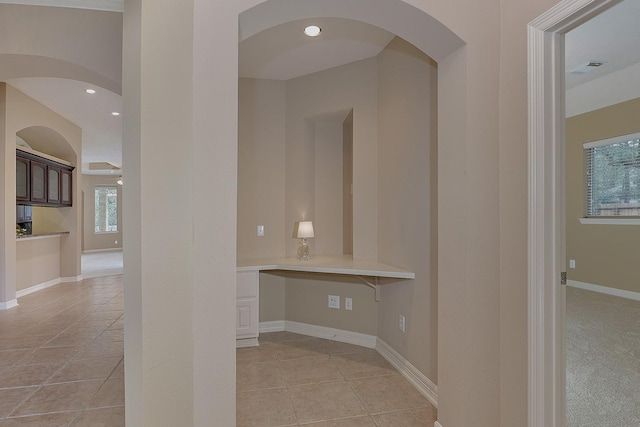 bathroom with tile patterned floors, visible vents, baseboards, and recessed lighting