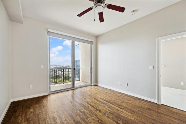 unfurnished room with hardwood / wood-style floors and ceiling fan