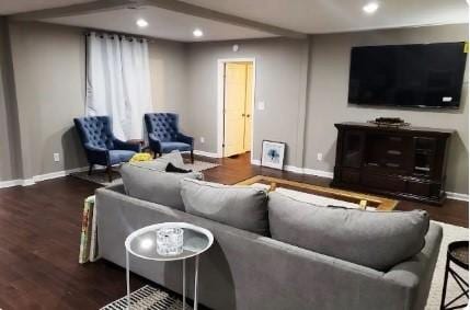 living room with dark wood-type flooring