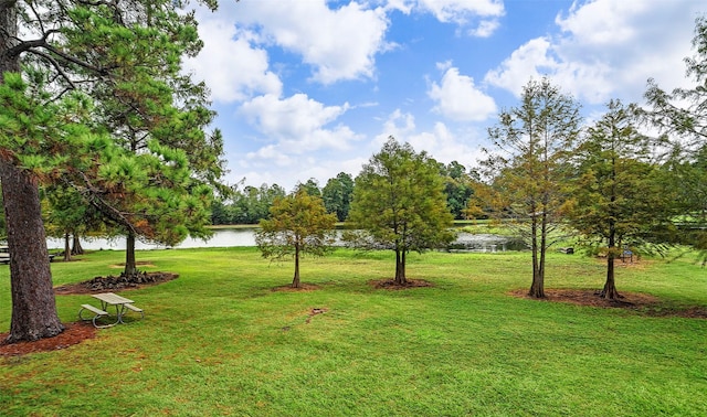 view of yard with a water view