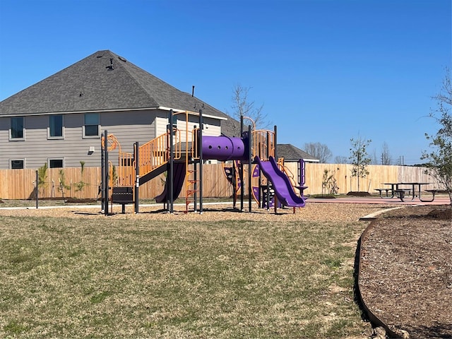 view of jungle gym with a yard