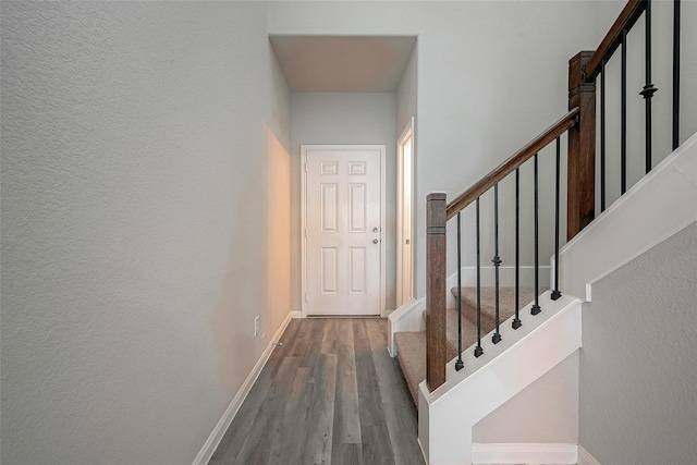 stairway with wood-type flooring