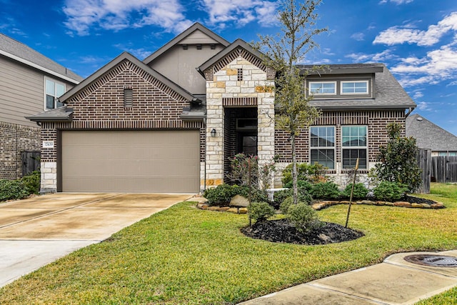 view of front of house with a garage and a front lawn