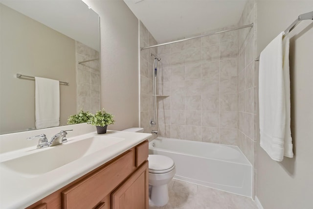 full bathroom with toilet, vanity, tile patterned floors, and tiled shower / bath combo