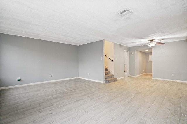 interior space featuring ceiling fan and light wood-type flooring