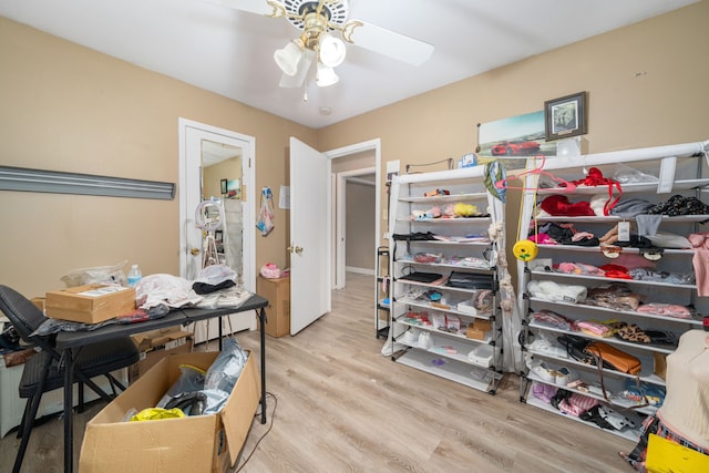 storage room with ceiling fan