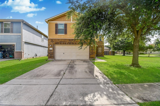 view of front facade with a front lawn and a garage