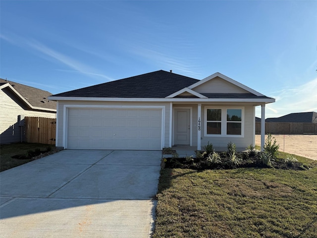 single story home with a front lawn and a garage